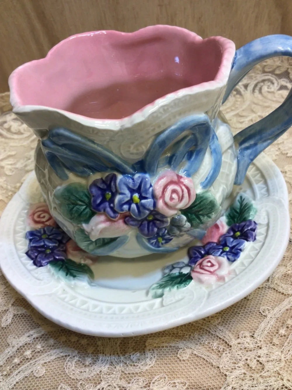 Fitz & Floyd Creamer and Saucer 1993 Victorian Lace Collection
